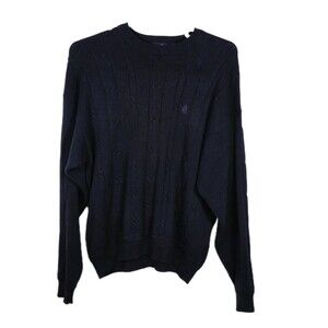 Vintage 90s Nautica Mens Large Navy Blue Cable Knit Crewneck Sweater